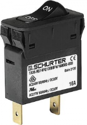 Thermal circuit breaker, 1 pole, T characteristic, 6 A, 32 V (DC), 240 V (AC), faston plug 6.3 x 0.8 mm, snap-in, IP40