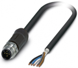 Sensor actuator cable, M12-cable plug, straight to open end, 5 pole, 5 m, PE-X, black, 4 A, 1407264