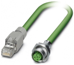 Sensor actuator cable, M12-cable socket, straight to RJ45-cable plug, straight, 4 pole, 2 m, PVC, green, 1419146