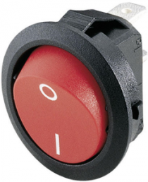 Rocker switch, red, 1 pole, On-Off, off switch, 12 (4) A/250 VAC, 8 (8) A/250 VAC, IP40, unlit, printed