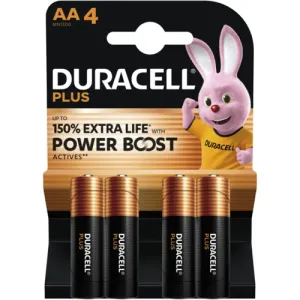DURACELL PLUS POWER BOOST AA4 Duracell Round Cells, 9V Blocks