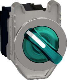 Selector switch, illuminable, latching, waistband round, green, front ring black, 2 x 90°, mounting Ø 30.5 mm, XB4FK123G5