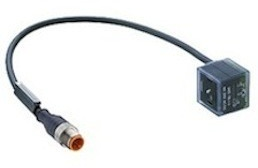 Sensor actuator cable, M12-cable plug, straight to valve connector, 3 pole, 8 m, PUR, black, 4 A, 81765