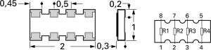 Resistor network, SMD 0402, 10 Ω, 0.063 W, ±5 %, 4 resistors, YC124-JR-0710RL