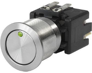 Pushbutton switch, 1 pole, silver, illuminated  (green), 12 A/250 V, mounting Ø 19.1 mm, IP65, 1241.6823.1112000
