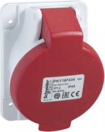 CEE surface-mounted socket, 3 pole, 32 A/380-415 V, red, IP44, PKY32F433