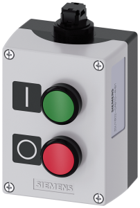 AS-Interface enclosure, 2 pushbutton green/red, 1 Form A (N/O) + 1 Form B (N/C), 3SU1802-0AB10-4HB1