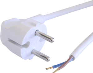 Connection line, Europe, plug type C, angled on open end, H05VV-F2x1.0mm², white, 3 m