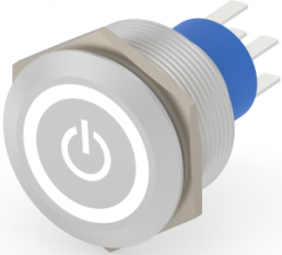 Switch, 2 pole, silver, illuminated  (white), 3 A/250 VAC, mounting Ø 23.7 mm, IP67, 2-2317658-1