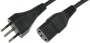 Device connection line, Brazil, plug type N, straight on C13 jack, straight, H05VV-F3G1.0mm², black, 2.5 m