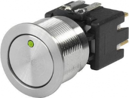 Pushbutton switch, 1 pole, silver, illuminated  (green), 12 A/250 V, mounting Ø 22.1 mm, IP65, 1241.6834.1112000