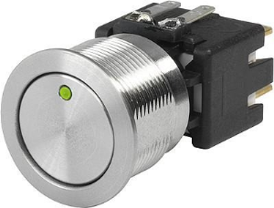 Pushbutton switch, 1 pole, silver, illuminated  (green), 12 A/250 V, mounting Ø 22.1 mm, IP65, 1241.6833.1112000