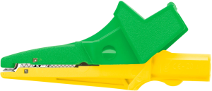Safety alligator clip, green/yellow, max. 15 mm, L 91 mm, CAT III, socket 4 mm, SAK 6674 NI / GNGE