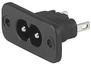 Plug C8, 2 pole, screw mounting, solder connection, black, 6160.0068