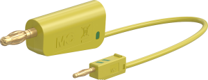 Measuring lead with (2 mm lamella plug, straight) to (4 mm lamella plug, straight), 0.07 m, green/yellow, PVC, 0.5 mm²