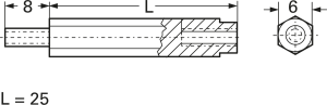 Hexagonal spacer bolt, External/Internal Thread, M3/M3, 25 mm, polyamide