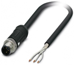 Sensor actuator cable, M12-cable plug, straight to open end, 3 pole, 10 m, PE-X, black, 4 A, 1407298