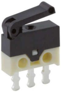 Ultraminiature snap-action switche, On-On, solder connection, roller lever, 0.5 N, 0.05 A/30 VDC, IP40