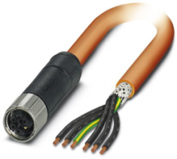 Sensor actuator cable, M12-cable socket, straight to open end, 6 pole, 10 m, PUR, orange, 8 A, 1414927