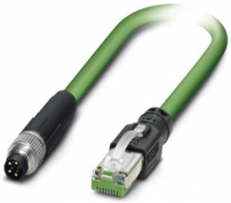 Network cable, M8-plug, straight to RJ45 plug, straight, Cat 5, SF/TQ, PVC, 1 m, green