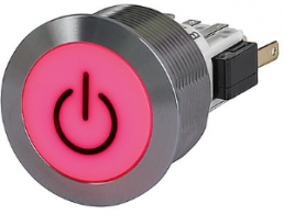 Pushbutton, 1 pole, white, illuminated  (red), 10 A/250 VAC, mounting Ø 19 mm, 19.1 mm, IP66/IP67, 3-145-528