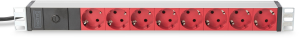 19"-german schuko-style power strip, 8-way, 2 m, 10 A, with surge protection, gray/red, DN-95410-R