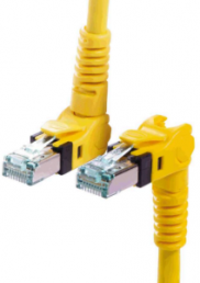 Patch cable, RJ45 plug, angled to RJ45 plug, angled, Cat 6A, S/FTP, PUR, 0.3 m, yellow