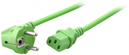 Power cord, Europe, plug type E + F, angled on C13 jack, straight, H05VV-F3G0.75mm², green, 1.8 m