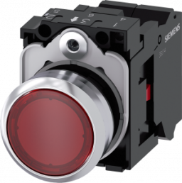 Pushbutton, red, illuminated  (red), mounting Ø 22.3 mm, IP20/IP66/IP67/IP69/IP69K, 3SU1153-0AB20-3CA0