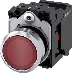 Pushbutton, red, illuminated  (red), mounting Ø 22.3 mm, IP20/IP66/IP67/IP69/IP69K, 3SU1152-0AB20-3CA0