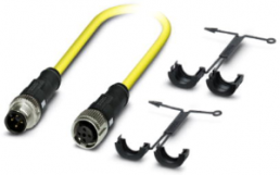 Sensor actuator cable, M12-cable plug, straight to M12-cable socket, straight, 4 pole, 1.5 m, PVC, yellow, 4 A, 1409558