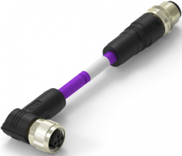 Sensor actuator cable, M12-cable plug, straight to M12-cable socket, angled, 2 pole, 0.5 m, PUR, purple, 4 A, TAB62646501-001