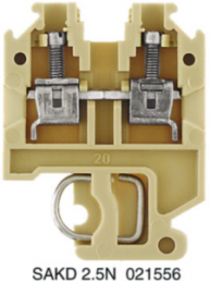 Through terminal block, screw connection, 0.5-4.0 mm², 2 pole, 24 A, 6 kV, beige/yellow, 0215560000