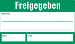 Quality assurance sign, text: "Freigegeben", (W) 50 mm, vinyl, 088.51-9-30X50-A