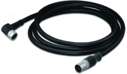 Sensor actuator cable, M8-cable socket, angled to M12-cable plug, straight, 3 pole, 1 m, PUR, black, 4 A, 756-5509/030-010