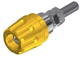 Pole terminal, 4 mm, yellow, 30 VAC/60 VDC, 16 A, screw connection, nickel-plated, PK 10 A GE