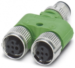 Adapter, 2 x M12 (4 pole, socket) to M12 (4 pole, plug), Y-shape, 1523968