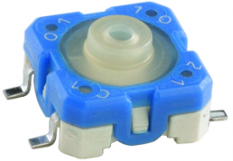 Short-stroke pushbutton, 1 Form A (N/O), 100 mA/42 V AC/DC, unlit , actuator (white/blue, L 1.33 mm), 3.3 N, SMD