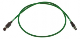 Sensor actuator cable, RJ45-cable plug, straight to M12-cable plug, straight, 4 pole, 4 m, PUR, green, 09457005026