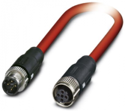 Network cable, M12-plug, straight to M12 socket, straight, Cat 5, SF/TQ, PVC, 10 m, red