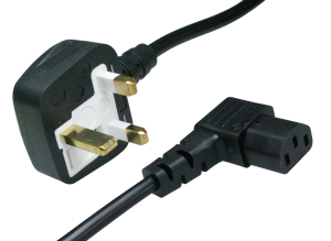 Power cord, UK, Plug Type G, angled on C13-connector, angled, H05VV-F3G0.75mm², black, 2 m