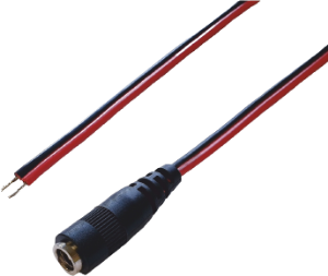 DC connection cable, Socket 2.1 x 5.5 mm, straight, open end, red/black, 075904