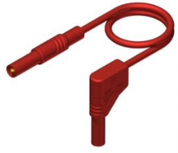 Measuring lead with (4 mm plug, spring-loaded, straight) to (4 mm plug, spring-loaded, angled), 1 m, red, PVC, 2.5 mm², CAT III