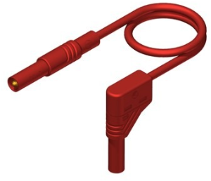 Measuring lead with (4 mm plug, spring-loaded, straight) to (4 mm plug, spring-loaded, angled), 1 m, red, silicone, 1.0 mm², CAT III