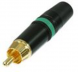 RCA plug for cable assembly 3.5 to 6.1 mm O.D., gold-plated, green color coding ring