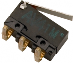Superminiature snap-action switche, On-On, PCB connection, hinge lever, 0.25 N, 0.1 A/30 VDC, IP40
