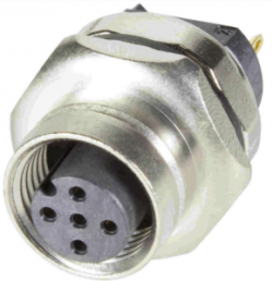 Panel socket, M12, 5 pole, solder connection, screw lock/push-pull, straight, 21033212551