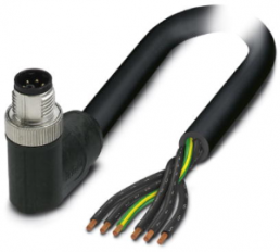 Sensor actuator cable, M12-cable plug, angled to open end, 6 pole, 3 m, PVC, black, 8 A, 1414939