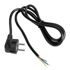 Power cord, Europe, german schuko-style plug, angled on open end, black, 1.5 m