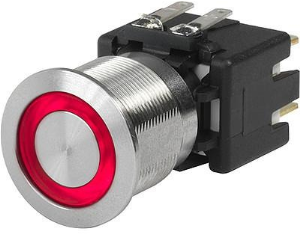 Pushbutton switch, 1 pole, silver, illuminated  (red), 16 A/250 VAC, mounting Ø 19 mm, IP65, 3-100-990